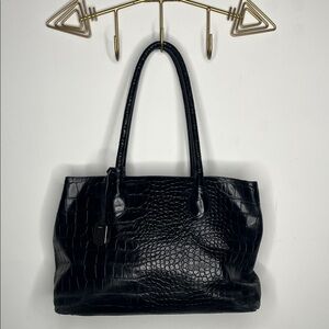 Furla Leather Black Crocodile-Embossed Bag fabulous Condition 2 sections